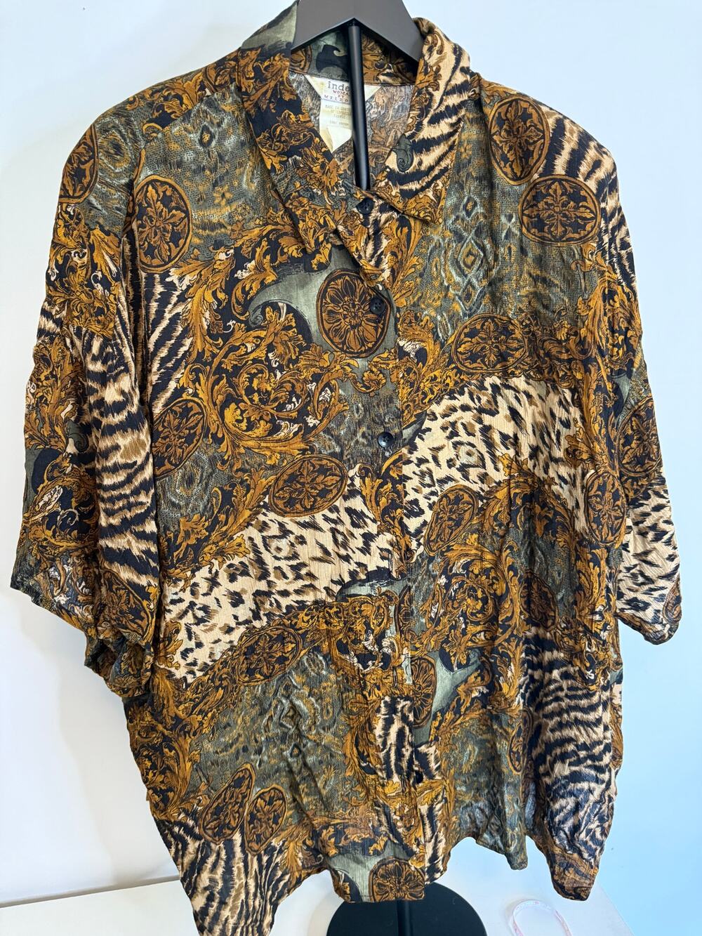Vintage Index Woman By Melrose '80s '90s blouse 3X Animal Print Versace